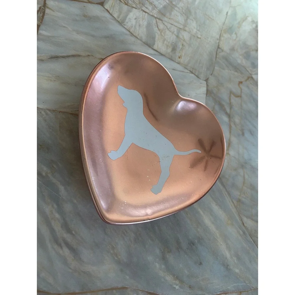 Victoria's Secret PINK Rose Gold Heart Trinket Dish Jewelry Tray Dog Logo 5